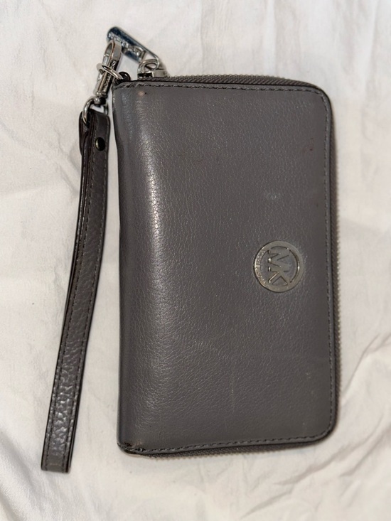 Michael Kors Handbags - Michael Kors Dark Gray Leather Zip Wristlet
